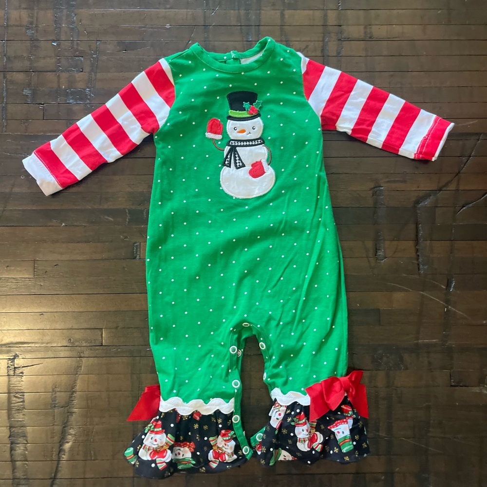 Ricrac & Ruffles snowman girls Christmas romper